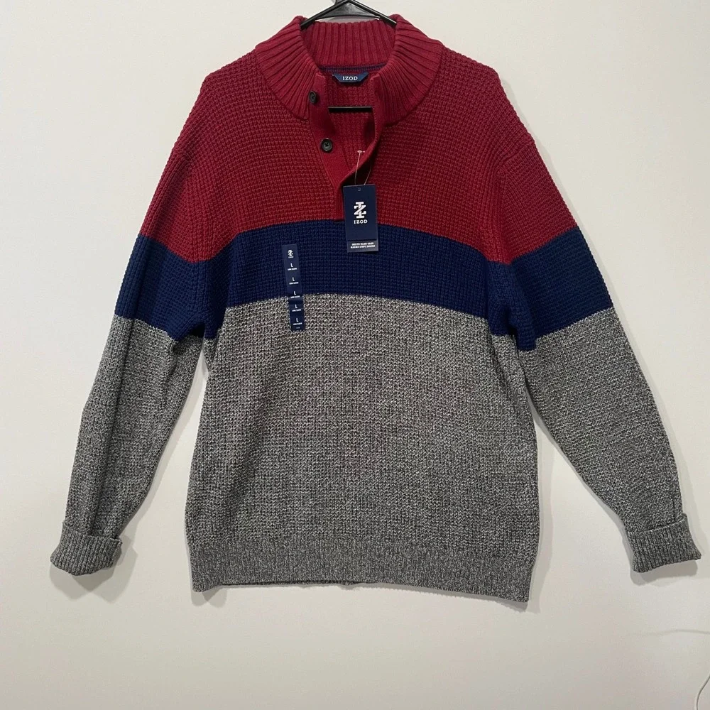 IZOD Men's Sweater‎ Size L Long Sleeve Shelter Island Color Blocked Stripe